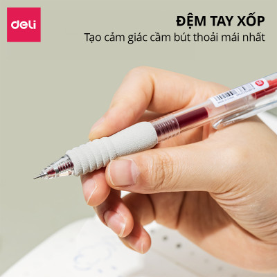 Bút Bi Nước Bút Gel Mực Bấm Deli Đệm Xốp Nhiều Màu Trơn Tru Ngòi 0.5mm Dành Cho Học Sinh Sinh Viên Văn Phòng