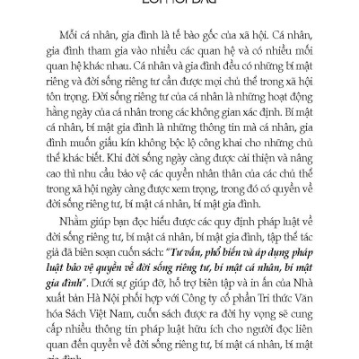 Tư Vấn, Phổ Biến Và Áp Dụng Pháp Luật Bảo Vệ Quyền Về Đời Sống Riêng Tư, Bí Mật Cá Nhân, Bí Mật Gia Đình