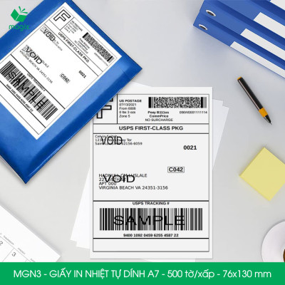 MGN3 - 76x130 mm - Xấp 500 tờ giấy in nhiệt A7 tự dính - Giấy in đơn hàng, giấy in A7