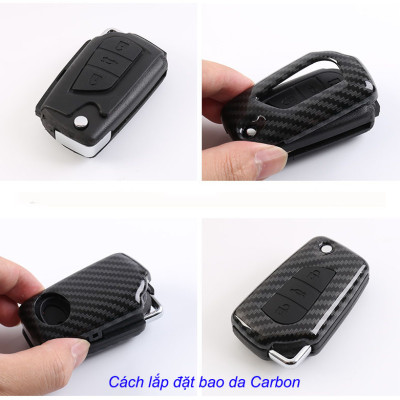 Ốp chìa khóa Carbon dành cho xe Toyota Rush có kèm móc khóa