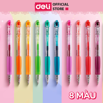 Bút Bi Nước Mực Gel 10 Màu Chính Hãng Deli, Ngòi 0.5mm Mực Trơn Tru Nét Đều Nhanh Khô Trang Trí Vở Viết