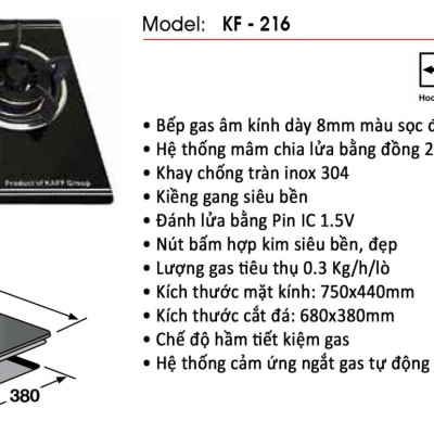 Bếp gas âm đôi KAFF KF-216 - Sản phẩm chính hãng
