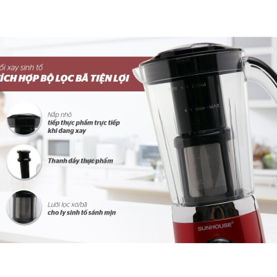 Máy Xay Sinh Tố 3 Cối Sunhouse SHD5322 (1.25L) - Đỏ - Hàng chính hãng