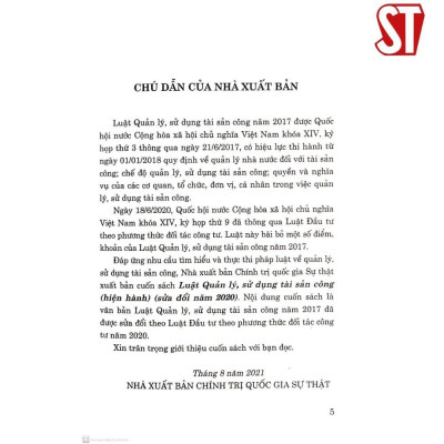 Sách - Luật Quản Lý, Sử Dụng Tài Sản Công (Hiện Hành) (Sửa Đổi Năm 2020) - NXB Chính Trị Quốc Gia