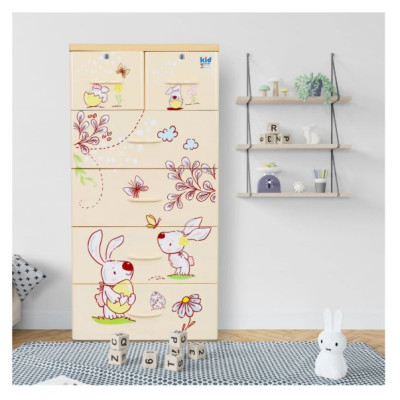 Tủ nhựa 5 tầng Qui Phúc KID màu hồng mẫu Con Thỏ KT 600 x 470 x 1300 mm _ Juno Sofa hàng lắp sẵn