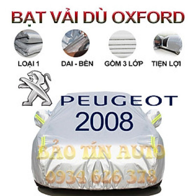 Bạt che kín bảo vệ xe ô tô PEUGEOT 2008 tráng bạc 3 lớp vải dù Oxford , bạt phủ trùm bảo vệ xe oto