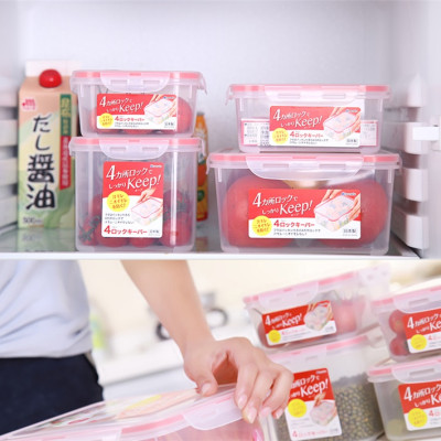 Combo 4 hộp nhựa chữ nhật bảo quản thực phẩm Inomata (Full size) - Có khóa nắp 4 chiều