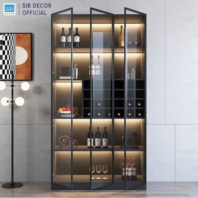 Tủ Gỗ Để Vang Trưng Bày Phối Cánh Kính Dài 120cm, Kèm Đèn LED Hiện Đại Thương Hiệu SIB Decor TR06