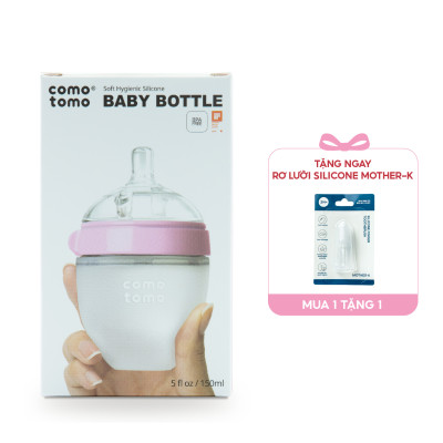Bình sữa silicone Comotomo 150ml - Hồng Tặng Rơ lưỡi Silicone Mother-K Hàn Quốc