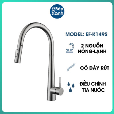 Vòi Rửa Chén Nóng Lạnh Pull-down Ecalite EF-K149S - Có Dây Rút - Điều Chỉnh Tia Nước - Inox 304 Siêu Bền - Hàng Chính Hãng