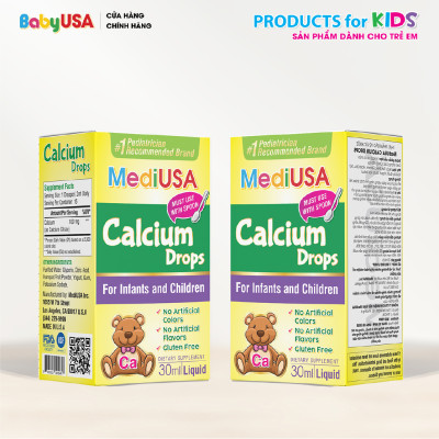 MediUSA Calcium Drops - Thực Phẩm Chức Năng bổ sung Calcium giúp Xương, răng chắc khỏe, giảm nguy cơ còi xương ở trẻ - Hàng chính hãng