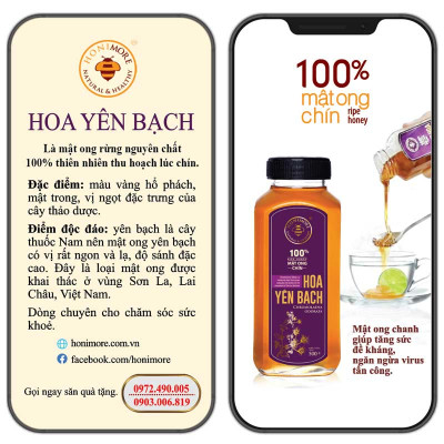 Mật ong chín HONIMORE Hoa Yên Bạch 500g _ Mật ong chín Tây Bắc (Mua 2 tặng 1 cùng loại) 