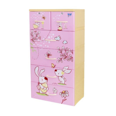Tủ nhựa 5 tầng Qui Phúc KID màu hồng mẫu Con Thỏ KT 600 x 470 x 1300 mm _ Juno Sofa hàng lắp sẵn