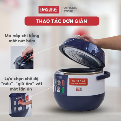 Nồi cơm điện HASUKA HSK-886 dung tích 2L, công suất 700W - Lòng niêu dầy phủ chống dính ceramic, chống xước siêu bền - HÀNG CHÍNH HÃNG