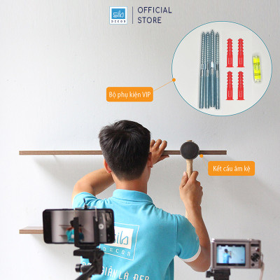 Kệ Treo Tường 3 Thanh Ngang SIB DECOR Dài 40cm x Sâu 15cm (Màu trắng, đen, vân gỗ sồi) 