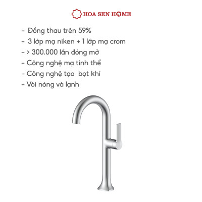 Vòi lavabo nóng lạnh TUSLO F009 Luxury chất liệu đồng nguyên chất, mạ Crom-Niken, công nghệ tạo bọt khí hiện đại - Hoa Sen Home - Hàng chính hãng