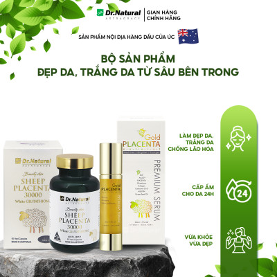 Bộ Sản Phẩm Trắng Da, Đẹp Da Sâu Bên Trong Dr Natural | Viên Uống Trắng Da + Serum Trắng Da Nhau Thai Cừu Glutathione