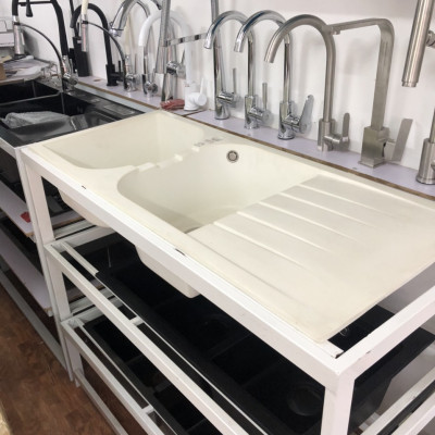 CHẬU RỬA BÁT BÀN ĐÁ TRẮNG SỮA NHẬP KHẨU 115x48 cm - GROVES