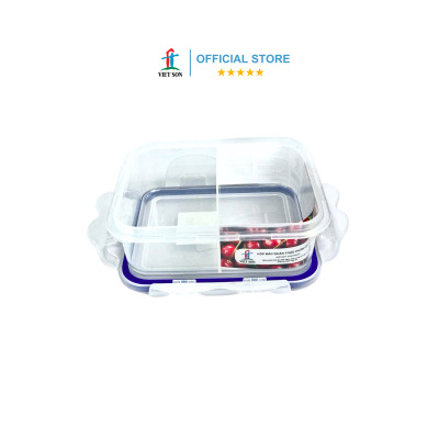 [TẶNG KHAY RÁO NƯỚC] Bộ 3 Hộp Đựng Thực Phẩm Có Vách Ngăn VIETSON 450ml Nắp Khóa 4 Cạnh Kín Hơi