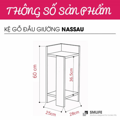 Kệ Đầu Giường Nhỏ Gọn Thiết Kế Đa Năng SMLIFE Nassau Cạnh Phải