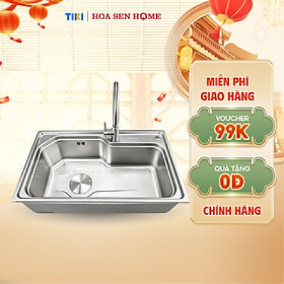 Bộ chậu rửa chén INOX 304 LUSHINE D001 chống ồn, chống hôi, bề mặt Nano Linen chống xước bển bỉ - Hoa Sen Home - Hàng chính hãng