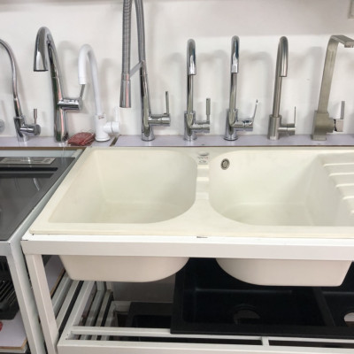 CHẬU RỬA BÁT BÀN ĐÁ TRẮNG SỮA NHẬP KHẨU 115x48 cm - GROVES