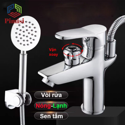 Vòi Chậu Liền Sen Pimisi Nóng Lạnh Cho Chậu Rửa Mặt Lavabo 1 Lỗ Làm Bằng Đồng Thau Mạ Xi Sáng Bóng Dùng Trong Phòng Tắm Nhỏ - Điều Chỉnh Nước Bằng Gật Gù Đầy Đủ Phụ Kiện Dây Bát Sen Tắm - Ống Xả Thải Và Dây Cấp Nước | Hàng Chính Hãng