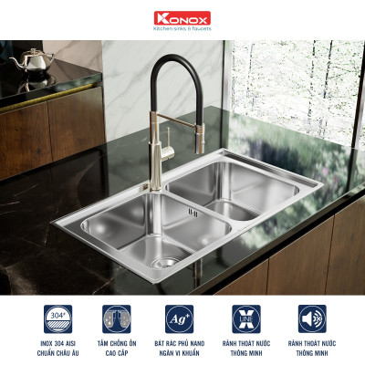 Chậu rửa bát Konox, Undermount Series, Model KN8246DUA, Inox 304AISI tiêu chuẩn châu Âu, 820x460x220(mm), Hàng chính hãng