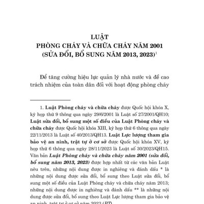 Luật Phòng cháy và chữa cháy năm 2001 ( Sửa đổi, bổ sung năm 2013,2023)