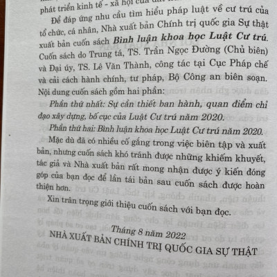 Bình Luận Khoa Học Luật Cư Trú 