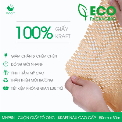 MHP8N - 50cm x 50m - Cuộn giấy tổ ong chống sốc - Kraft nâu Cao Cấp - Giấy gói hàng, gói quà
