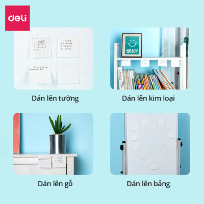 Set 60 Giấy Note Ghi Chú Deli Hình Vuông Dán Kẻ Ngang Caro Chât Lượng Cao Tiện Lợi Keo Dính Chắc
