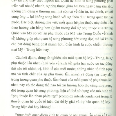 Sự Phụ Thuộc Lẫn Nhau Về Kinh Tế Giữa Mỹ Và Trung Quốc: Hiện Trạng, Xu Thế Và Tác Động Đến Việt Nam (Sách chuyên khảo) - Viện Hàn lâm Khoa học Xã hội Việt Nam - Viện Nghiên cứu Châu Mỹ;  TS. Nguyễn Thị Hải Yến chủ biên 