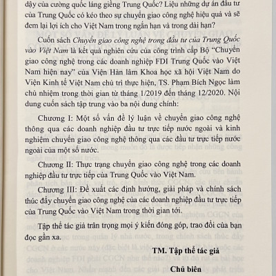 Sách - Chuyển Giao Công Nghệ Trong Đầu Tư Của Trung Quốc Vào Việt Nam