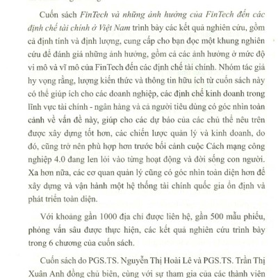 Fintech & Ảnh Hưởng Của Fintech Đến Các Định Chế Tài Chính Ở Việt Nam (Sách Chuyên Khảo)