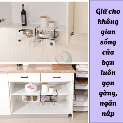 Bộ 2 Giá treo giấy lau, cốc, vật dụng nhà bếp- Kệ treo dưới tủ bếp tiết kiệm không gian
