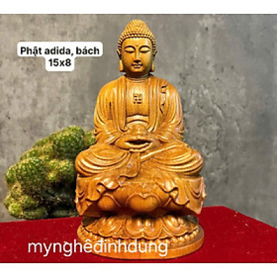 Tượng Phật adiđa bằng gỗ bách xanh thơm nức kt cao 15x8x8cm 