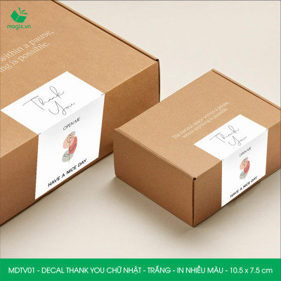 MDTV01 - 10.5x7.5 cm - 1000 Decal Thank you hình chữ nhật dán hộp carton, Label Thank you, tem nhãn cảm ơn có sẵn keo dán niêm phong gói hàng
