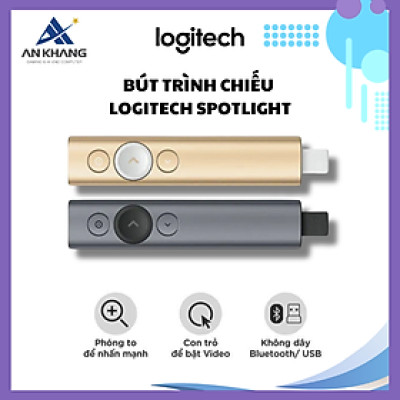 Bút trình chiếu Logitech Spotlight - Không dây 30m, Bluetooth, USB, phóng to để nhấn mạnh - Hàng Chính Hãng