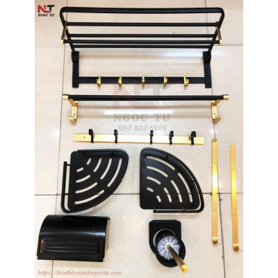 Phụ kiện 6 món nhôm mạ xi đen Ánh vàng nhạt