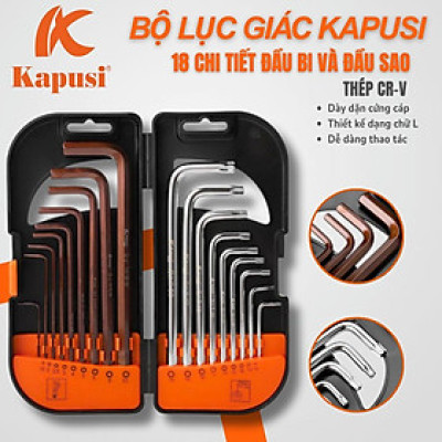 Bộ Lục Giác 18 chi tiết đầu bi và đầu sao KAPUSI TOOLS Nhật Bản k0420