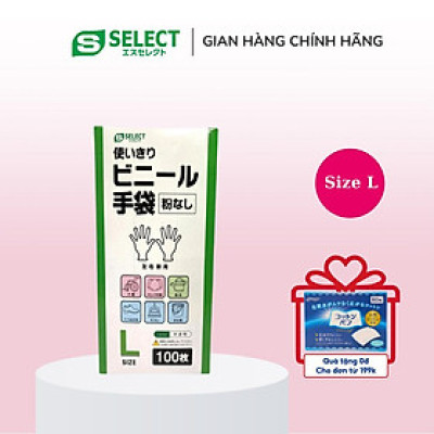 Găng Tay Vinyl Dùng Một Lần Size L Nhật Bản S Select (Hộp 100 chiếc)