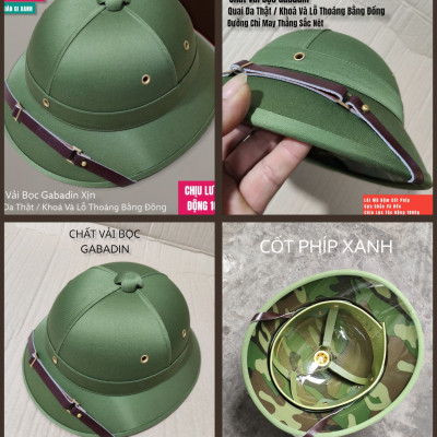 MŨ CỐI TÀU XỊN MŨ CỐI VẢI BỌC GABADIN QUAI DA THẬT LÒNG CỐT PHÍP GIÀN GI XANH 