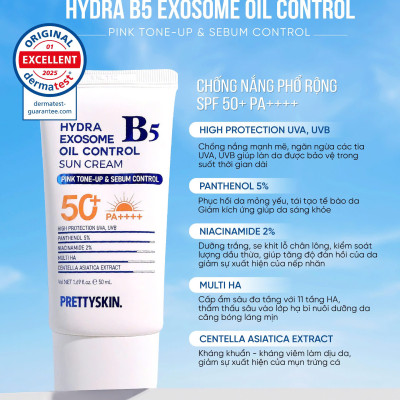 Kem chống nắng nâng tông, kiểm soát dầu nhờn Pretty Skin Multi Hydra B5 Exosome Oil Control Sun Cream Hàn Quốc 50ml