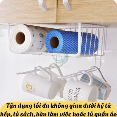 Bộ 2 Giá treo giấy lau, cốc, vật dụng nhà bếp- Kệ treo dưới tủ bếp tiết kiệm không gian