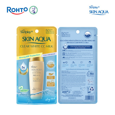 Kem chống nắng Skin Aqua trang điểm tạo nền trắng mịn & đều màu dạng sữa Sunplay Skin Clear White CC Milk SPF 50, PA++++ 25g