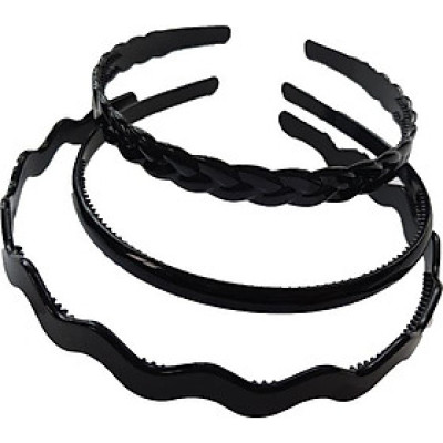 Set 3 bờm nhựa đen trơn - lượn sóng - tết bím nam nữ