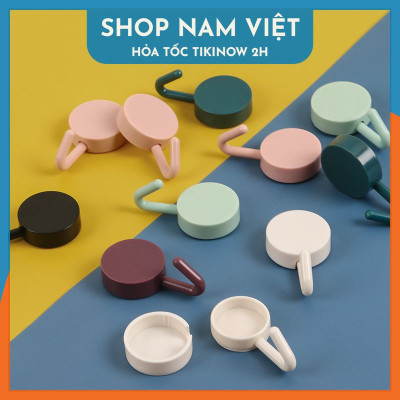 Set 10 Móc Nhựa Tròn Dán Tường Nhiều Màu Sắc Hiện Đại, Móc Treo Đồ Trang Trí Nhà Cửa - Chính Hãng NAVIVU