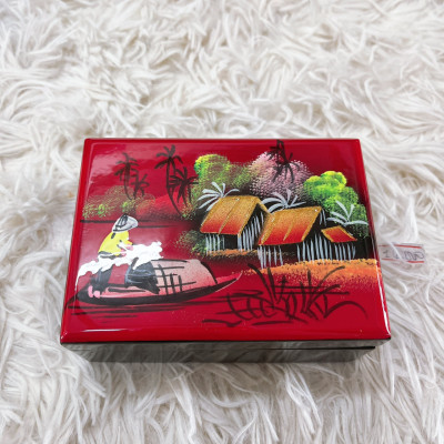 Loại 1- Hộp Đựng Đồ Trang Sức Bằng Gỗ Sơn Mài 8x11cm Lót Vải Nhung Đỏ Sang Trọng