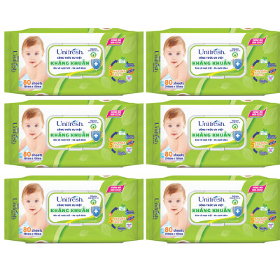Combo 6 Khăn Ướt Unifresh Aloevera 80M (80 Miếng)